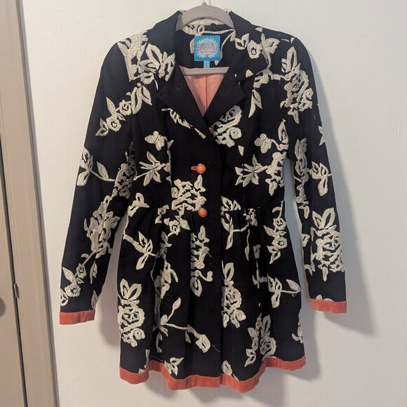 Plenty Tracy Reese Velvet Embroidered Jacket Crewel Princess Coat Girly Flare - Picture 2 of 8